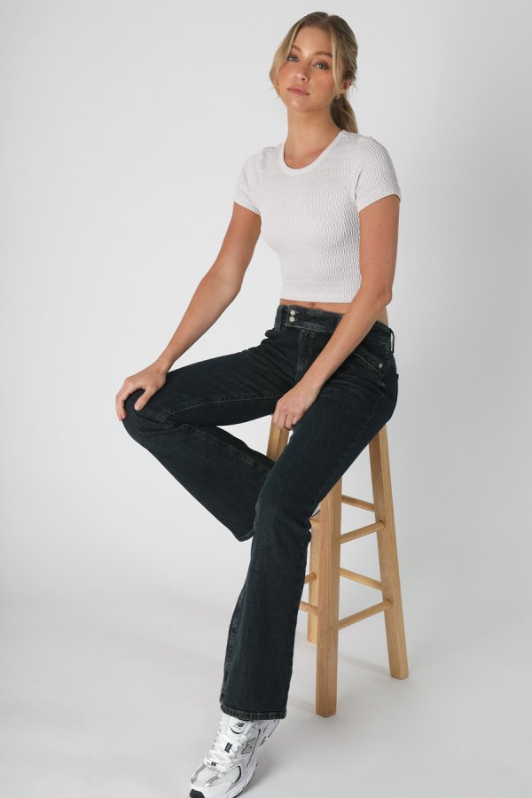 Nikibiki Shirred Short Sleeve Crop Top