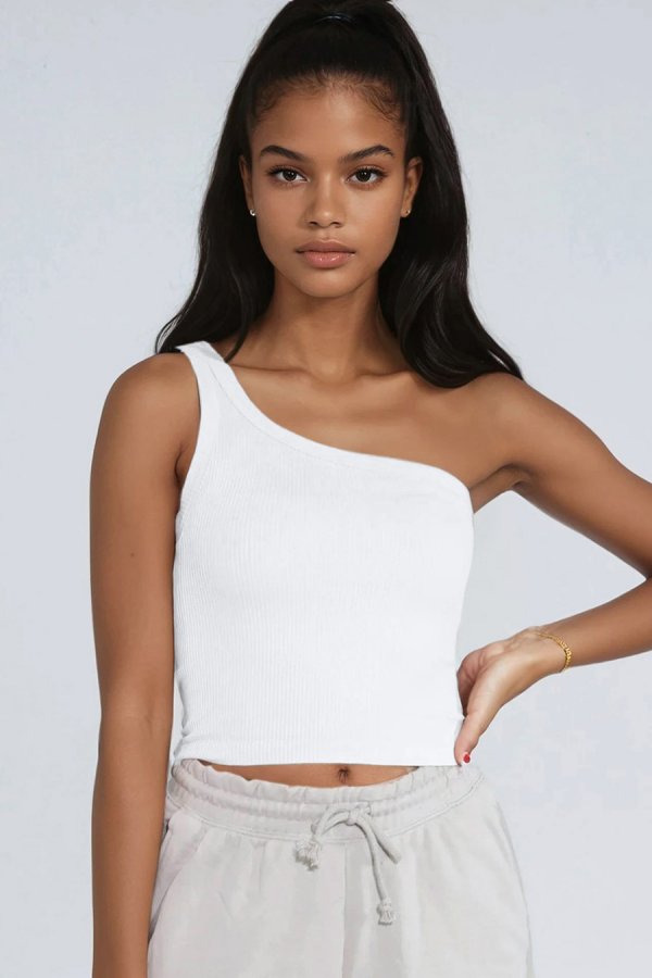 nikibiki Solid One Shoulder Crop Top