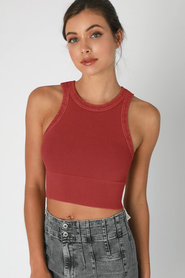nikibiki Vintage Ribbed High Neck Crop Top