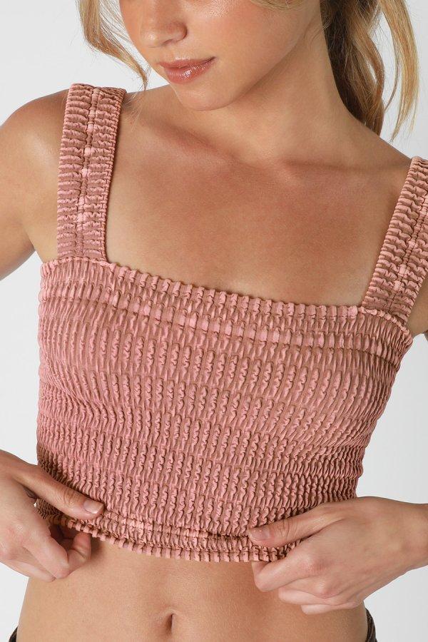 Nikibiki Vintage Shirred Square Neck Crop Top