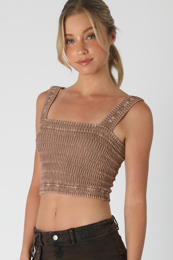 nikibiki Vintage Shirred Square Neck Crop Top