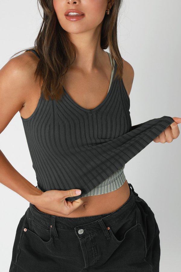 Nikibiki Vintage Wide Ribbed V Neck Top