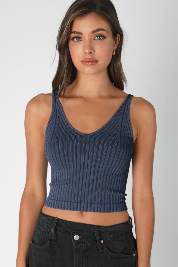nikibiki Vintage Wide Ribbed V Neck Top