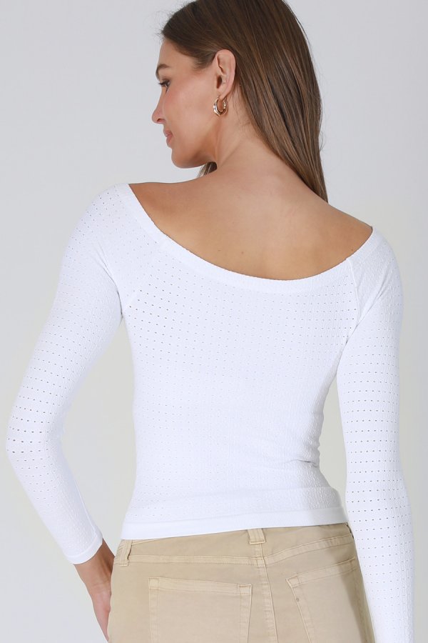 Nikibiki Waffle Off Shoulder LS Top