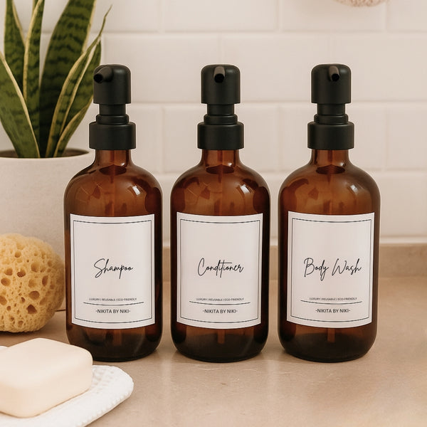 nikita by niki Amber Glass Bathroom Soap Dispenser - Set of 3