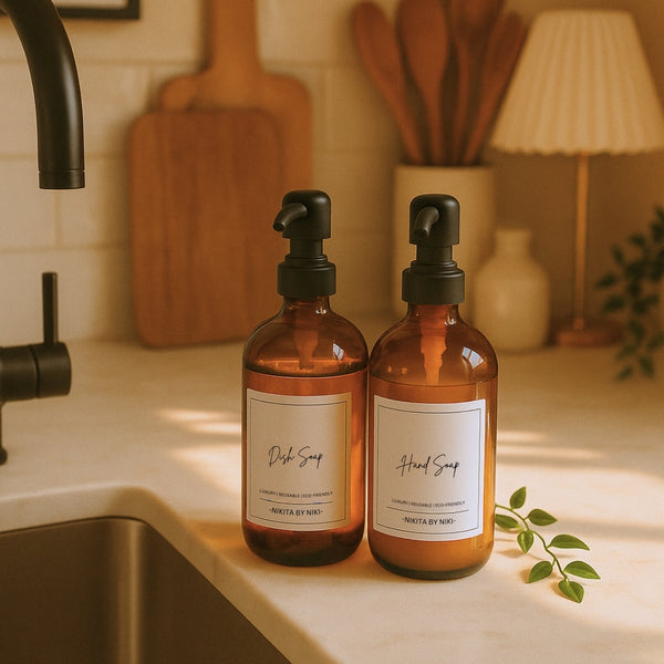 Nikita By Niki Amber Glass Kitchen Or Bathroom Soap Dispensers - Set Of 2