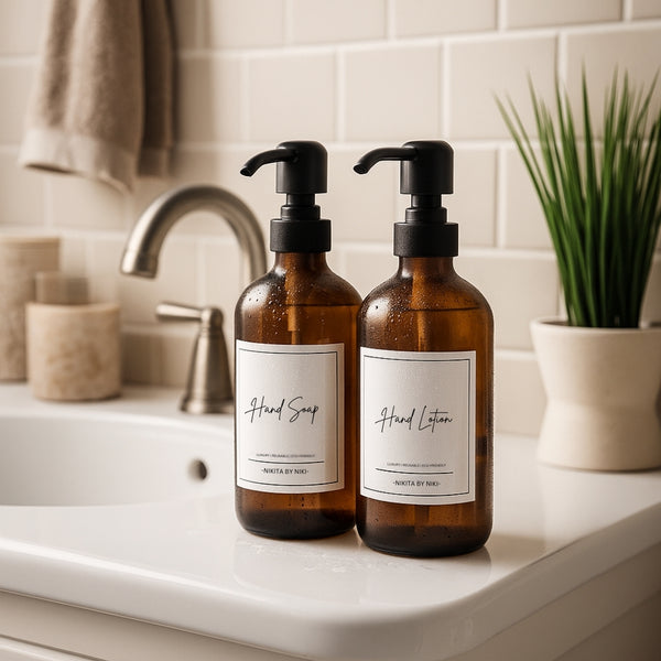 nikita by niki Amber Glass Kitchen or Bathroom Soap Dispensers - Set of 2