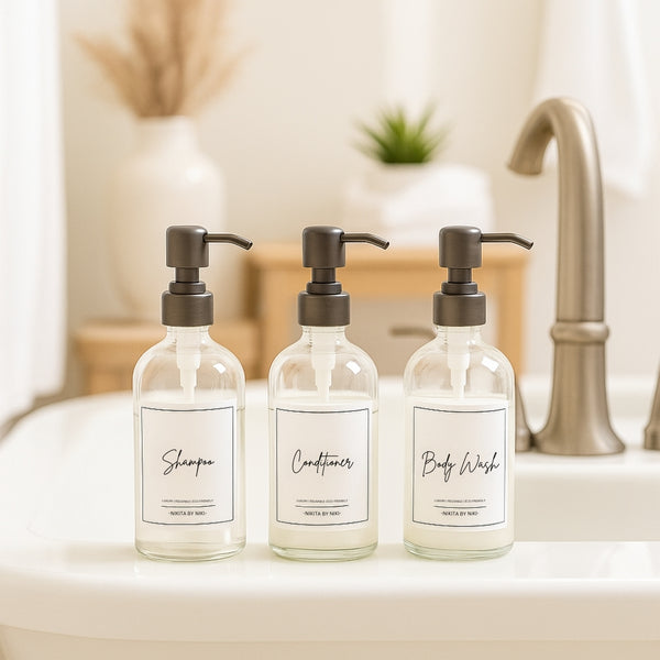 Nikita By Niki Clear Glass Bathroom Soap Dispenser - Set Of 3