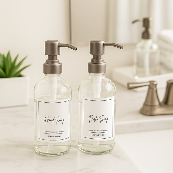 Nikita By Niki Clear Glass Kitchen Or Bathroom Soap Dispensers - Set Of 2
