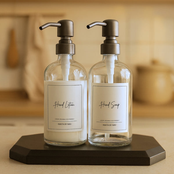 nikita by niki Clear Glass Kitchen or Bathroom Soap Dispensers - Set of 2