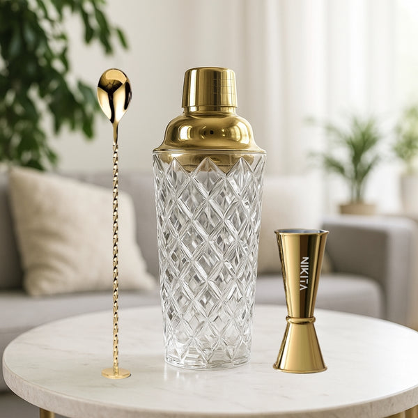 nikita by niki Glass Cocktail Shaker Jigger & Stirrer Set
