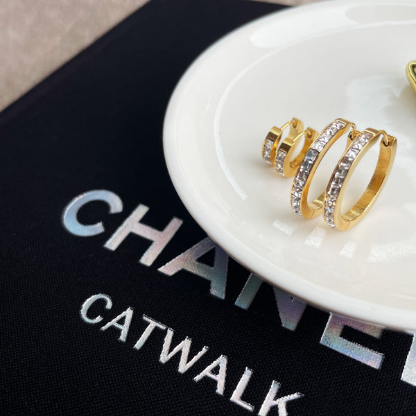 Nikita By Niki LUCIA Huggie Rhinestone Hoop Earrings - Gold