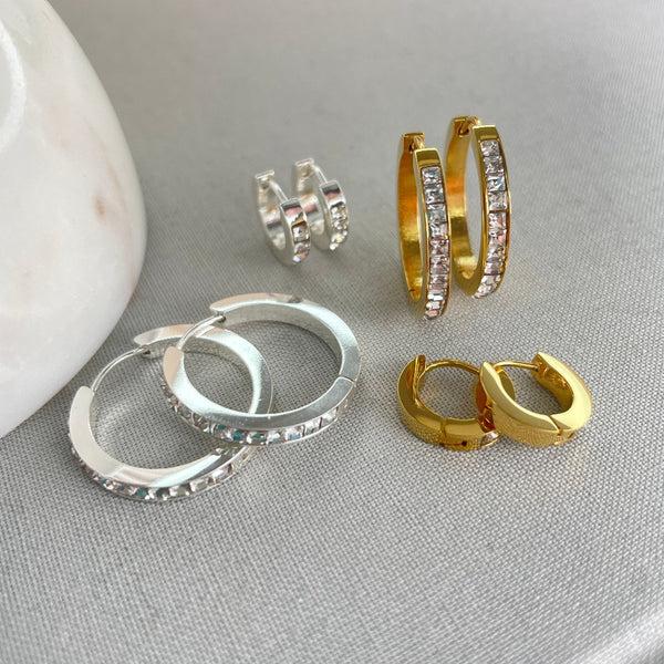 Nikita By Niki LUCIA Huggie Rhinestone Hoop Earrings - Silver