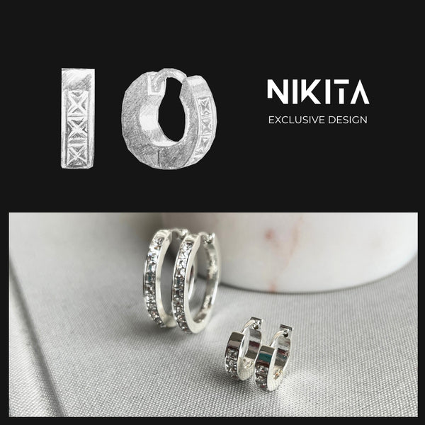 Nikita By Niki LUCIA Huggie Rhinestone Hoop Earrings - Silver