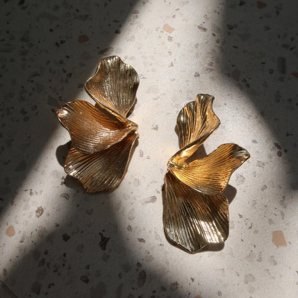 Nikita By Niki RHIA Floral Statement Earrings - Gold