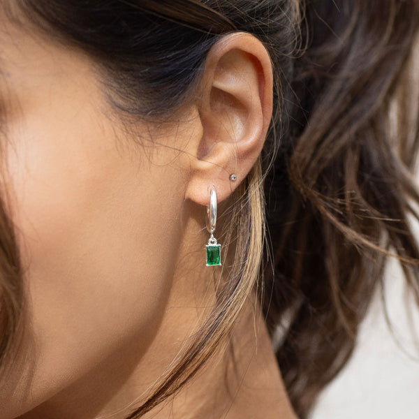 Nikita By Niki SAFFIA Emerald Hoop Earrings - Silver