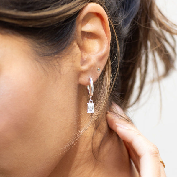 Nikita By Niki SAFFIA Clear Quartz Hoop Earrings - Silver