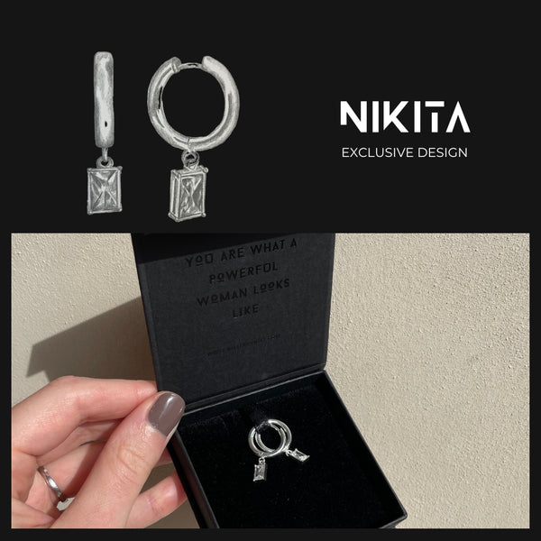 Nikita By Niki SAFFIA Clear Quartz Hoop Earrings - Silver