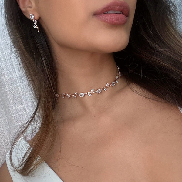Nikita By Niki VALENTINA Rhinestone Choker Necklace - Rose Gold