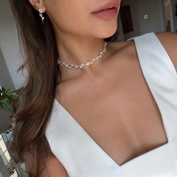 Nikita By Niki VALENTINA Rhinestone Choker Necklace - Silver