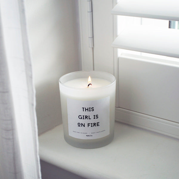 Nikita By Niki White Frosted Glass Empowering Candle
