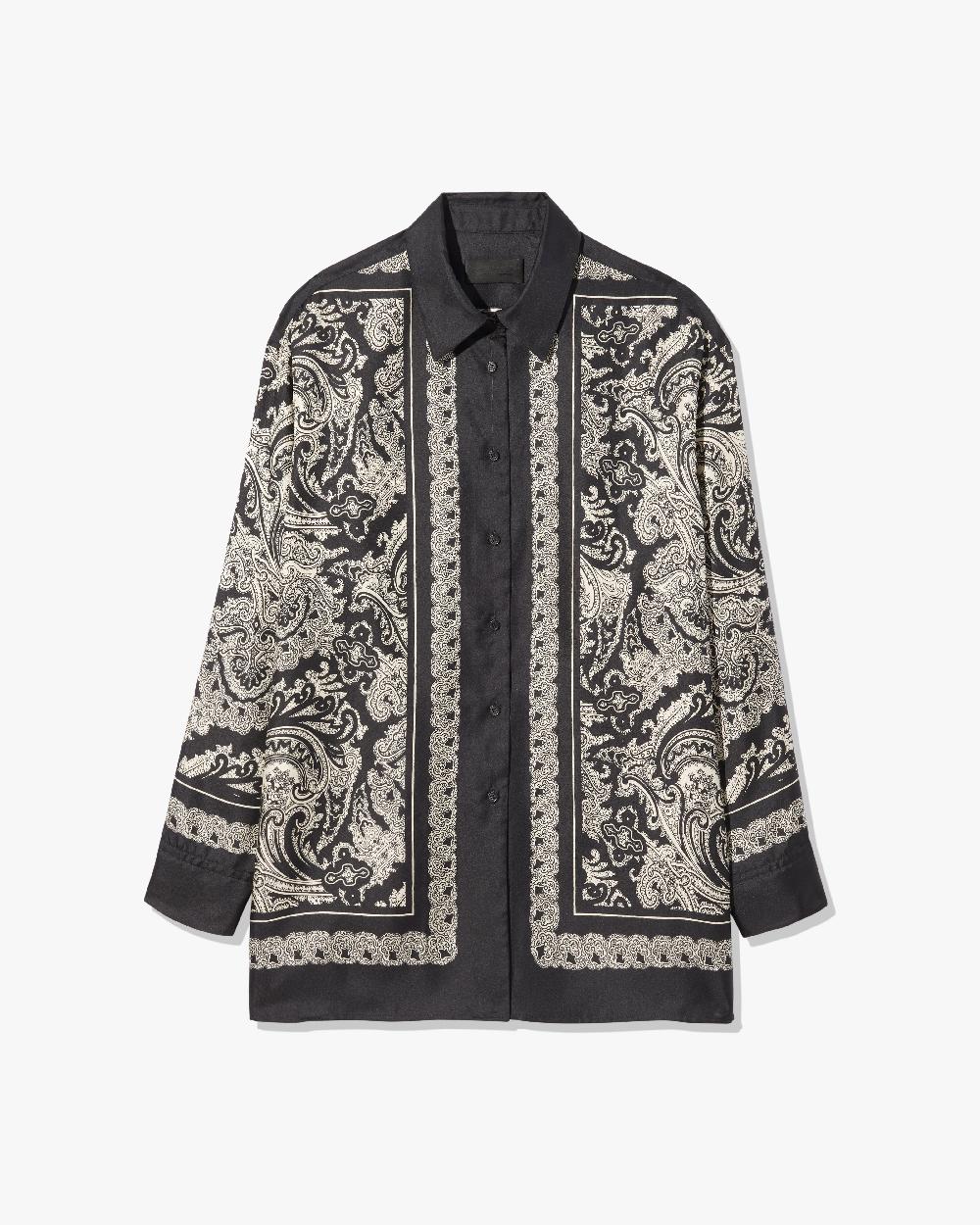 nili lotan ALFIE SILK SHIRT BLACK/IVORY PAISLEY SCARF