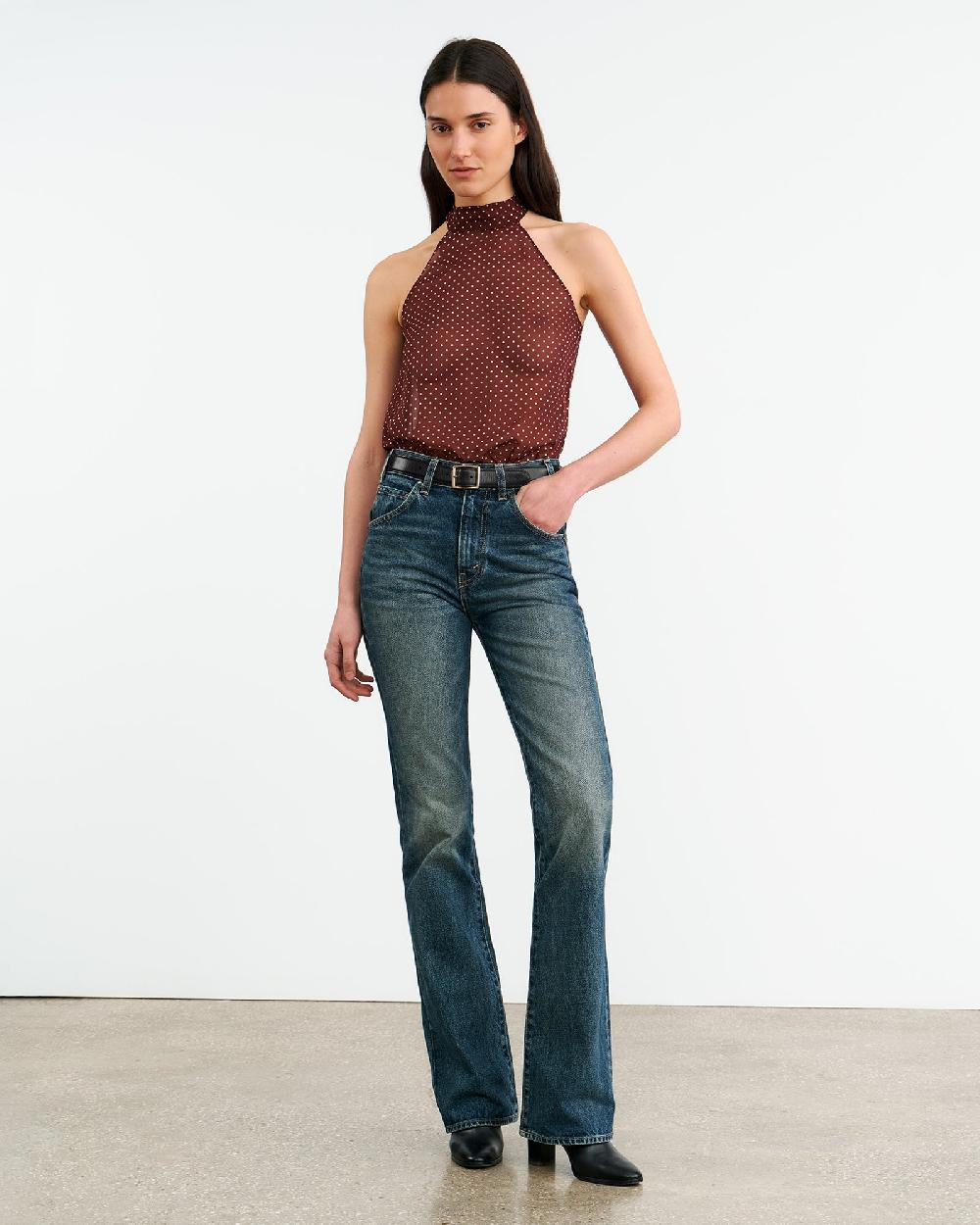 Nili Lotan ALLA SILK HALTERNECK TOP BORDEAUX/CREAM DOTS