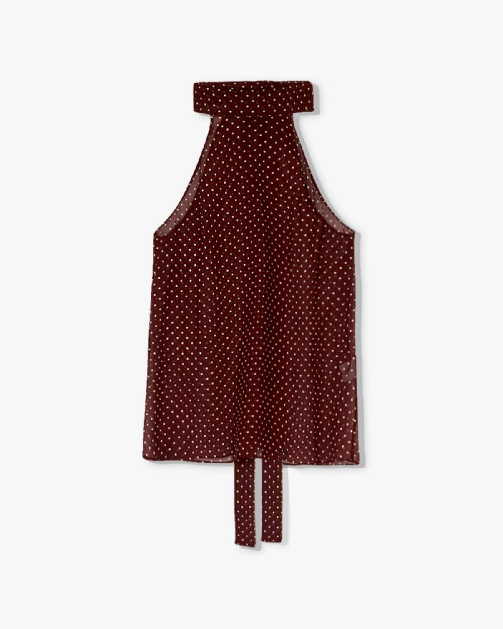 nili lotan ALLA SILK HALTERNECK TOP BORDEAUX/CREAM DOTS