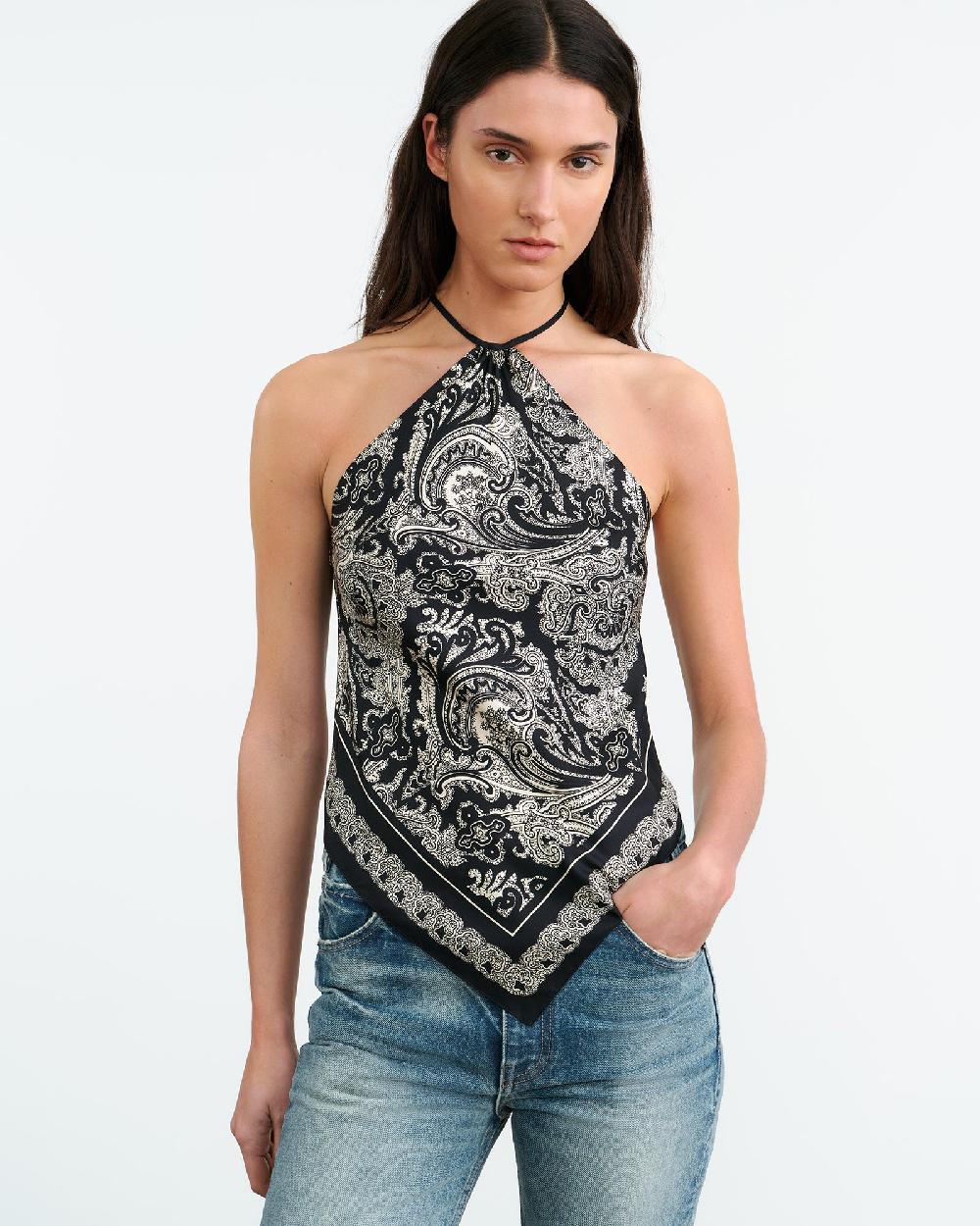 Nili Lotan AUDREY SILK CAMI BLACK/IVORY PAISLEY SCARF