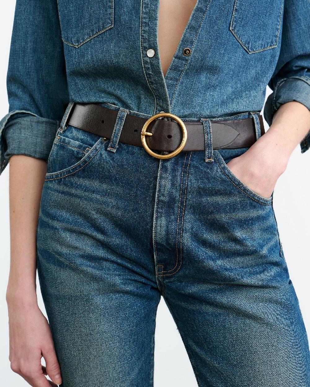 Nili Lotan AVERY BELT DARK BROWN W/ANTIQUE BRASS BUCKLE