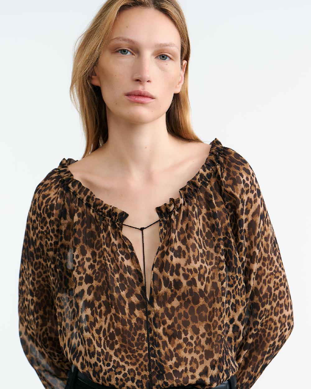 Nili Lotan CARLEY SILK BLOUSE VINTAGE LEOPARD PRINT