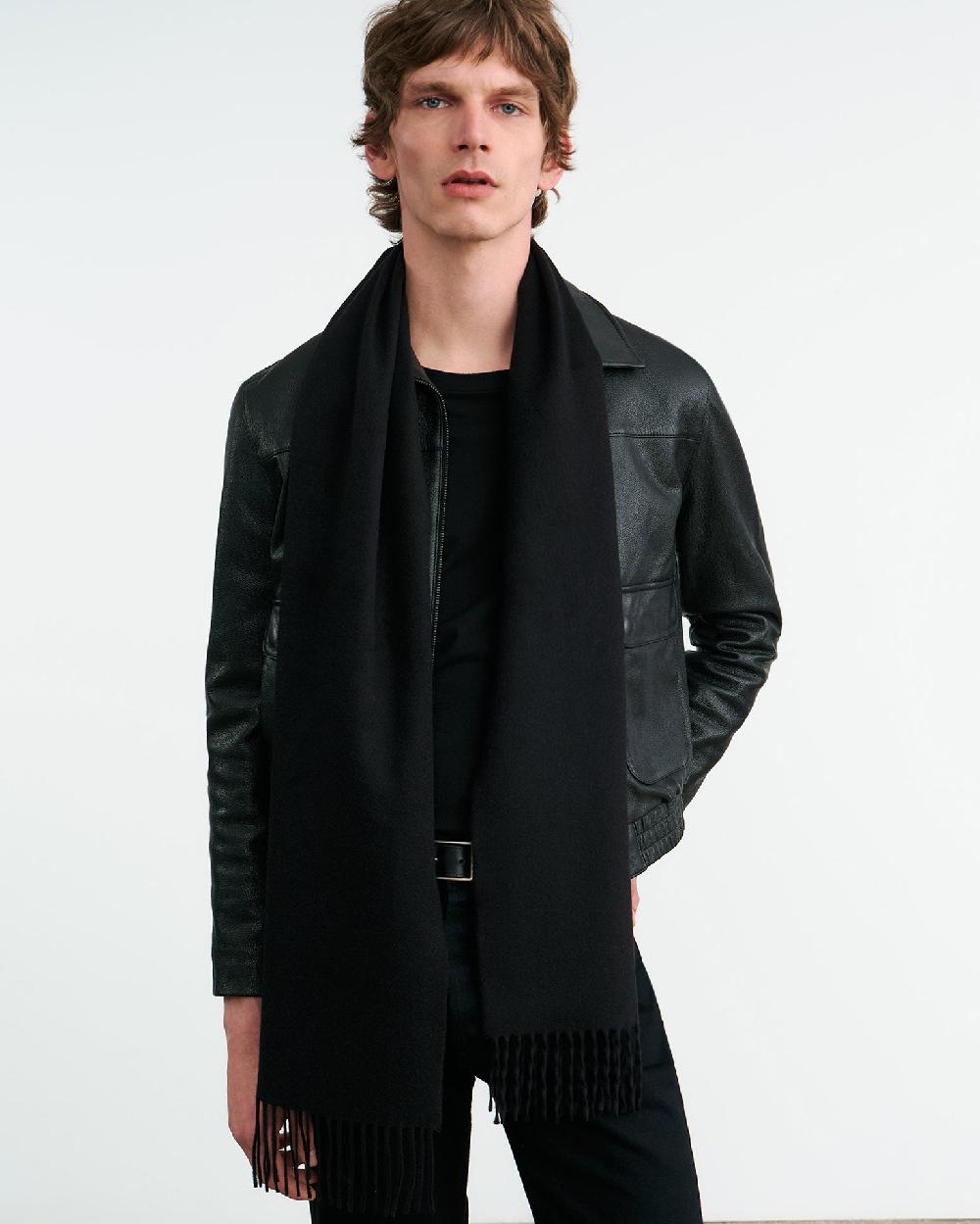 Nili Lotan CASHMERE WOVEN SCARF DARK CHARCOAL HERRIBONE