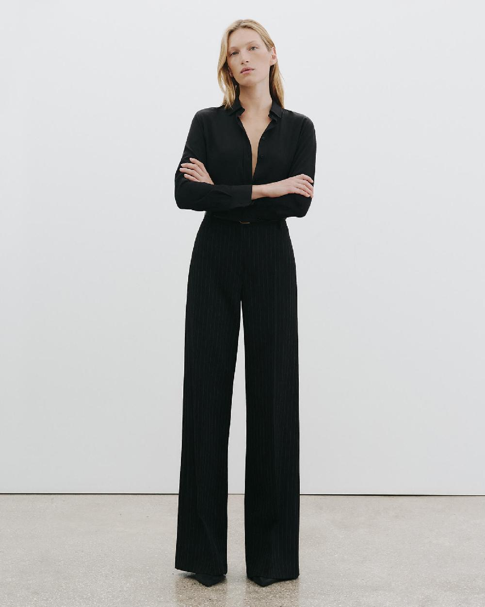 Nili Lotan CORETTE WOOL PANT DARK CHARCOAL PINSTRIPE