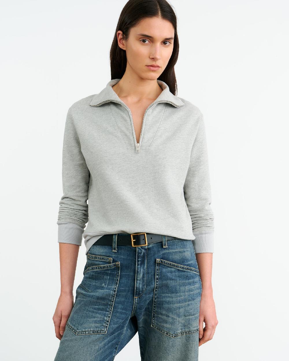 Nili Lotan DIYA QUARTER ZIP SWEATSHIRT HEATHER GREY