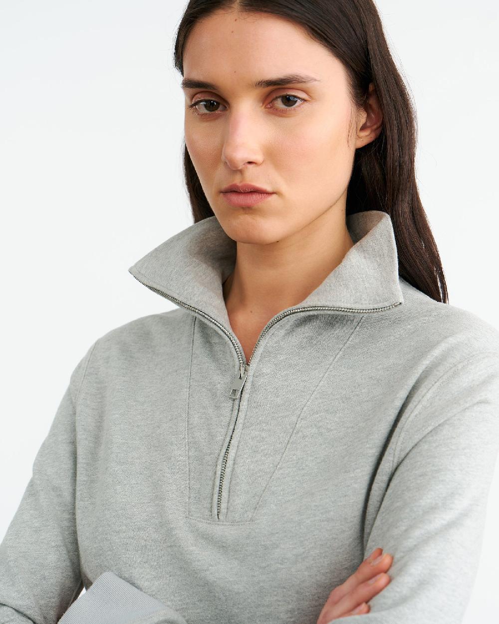 Nili Lotan DIYA QUARTER ZIP SWEATSHIRT HEATHER GREY