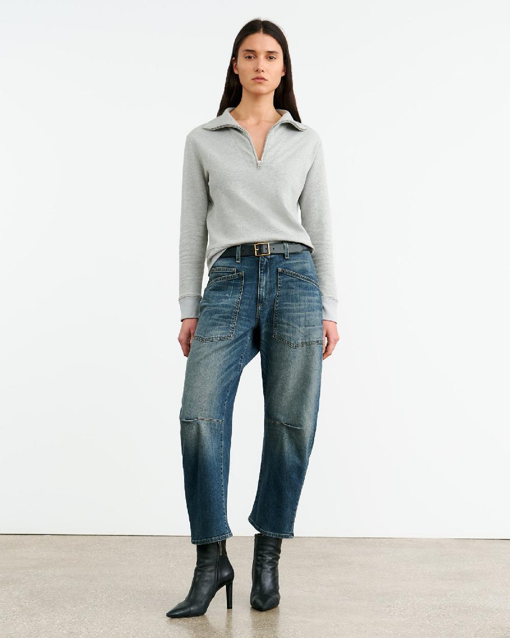 Nili Lotan DIYA QUARTER ZIP SWEATSHIRT HEATHER GREY