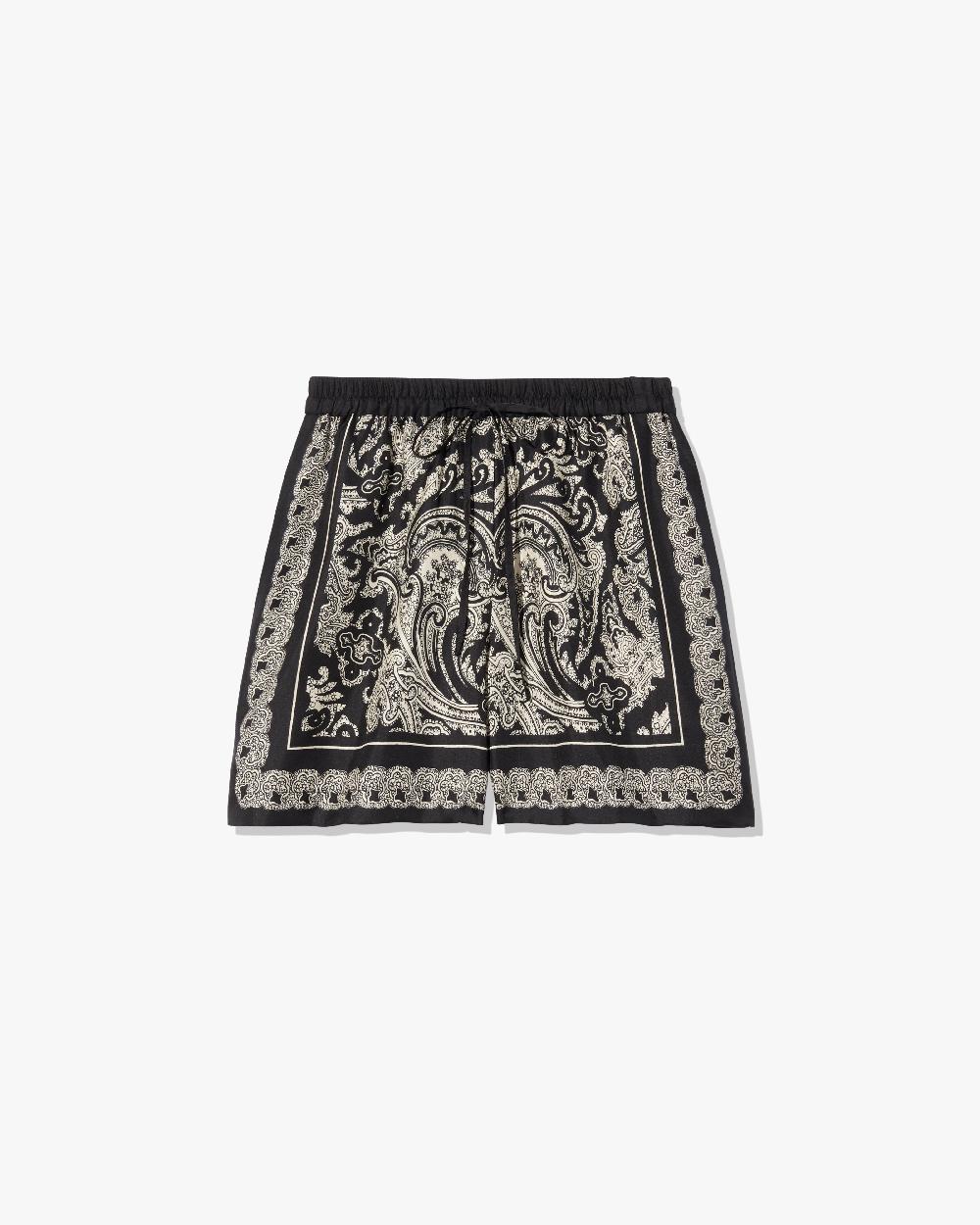 nili lotan FRANCES SILK SHORT BLACK/IVORY PAISLEY SCARF