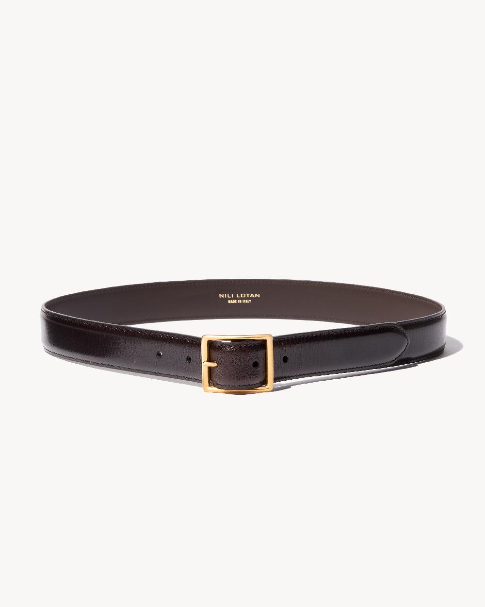 Nili Lotan GABRIELE BELT BLACK W/ ANTIQUE GOLD BUCKLE