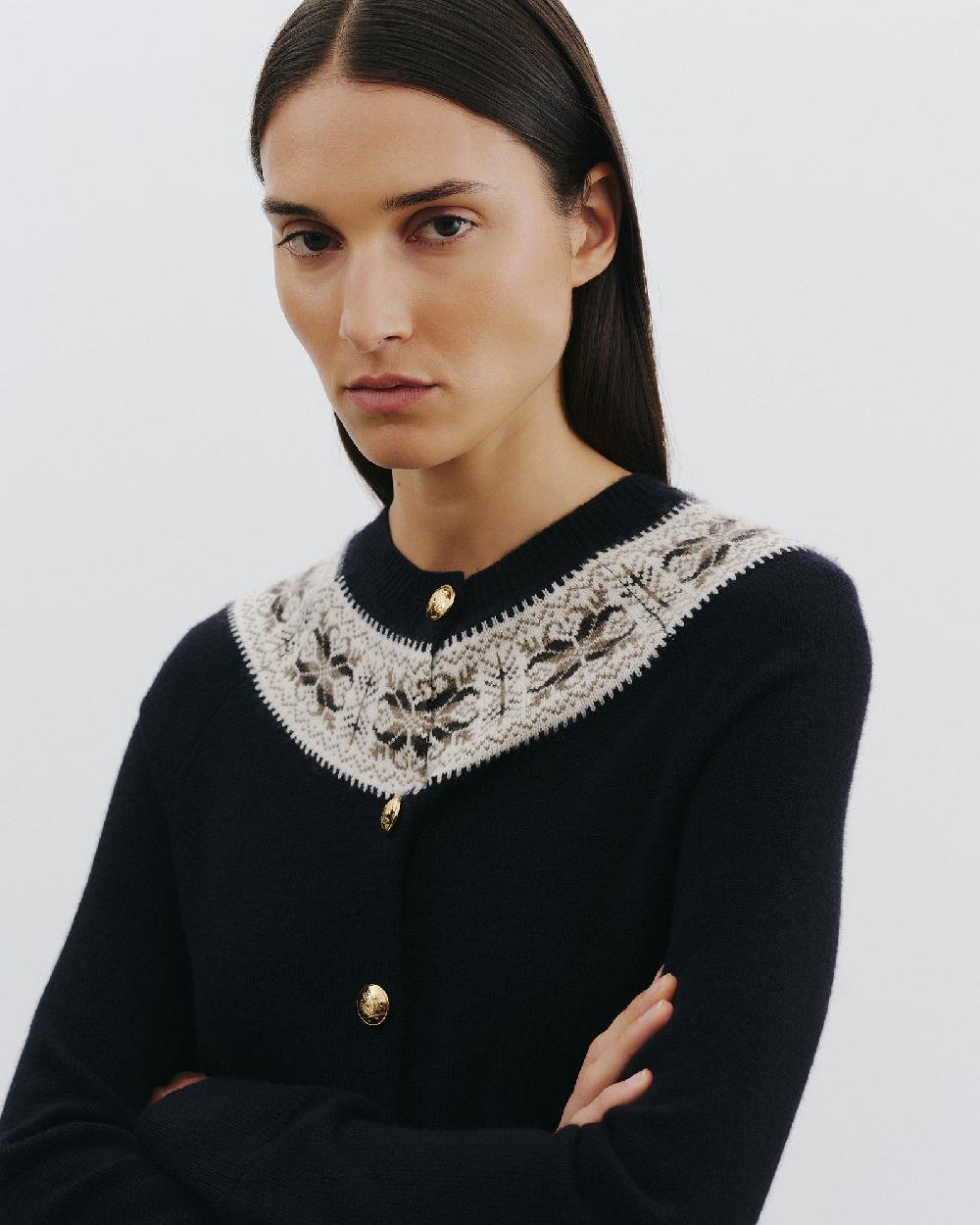 Nili Lotan JOSEFA CASHMERE CARDIGAN DARK NAVY FAIR ISLE