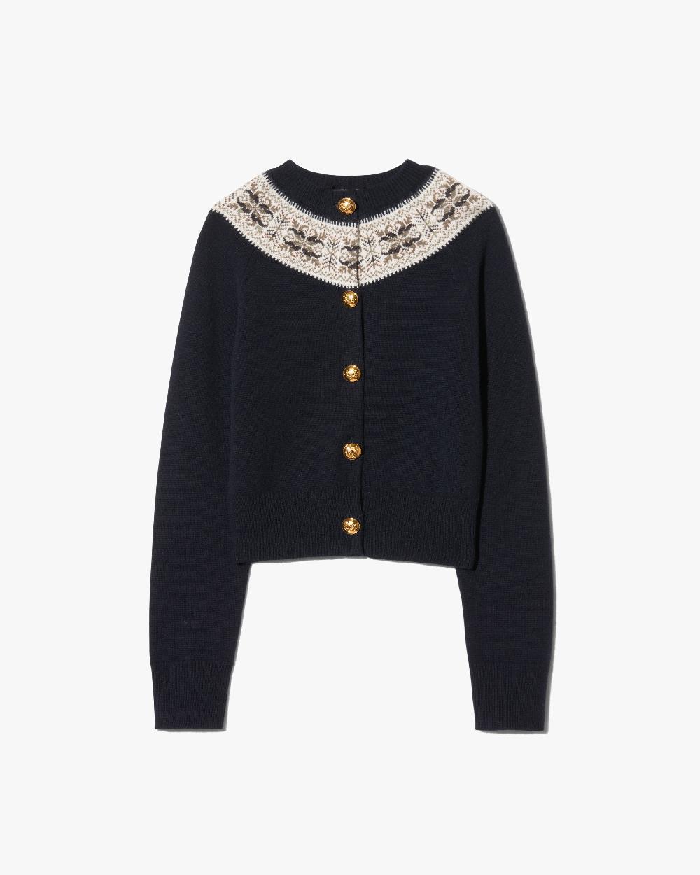nili lotan JOSEFA CASHMERE CARDIGAN DARK NAVY FAIR ISLE