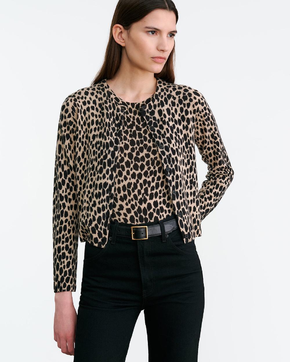 Nili Lotan KEELAH CASHMERE CARDIGAN TAUPE/BLACK CHEETAH