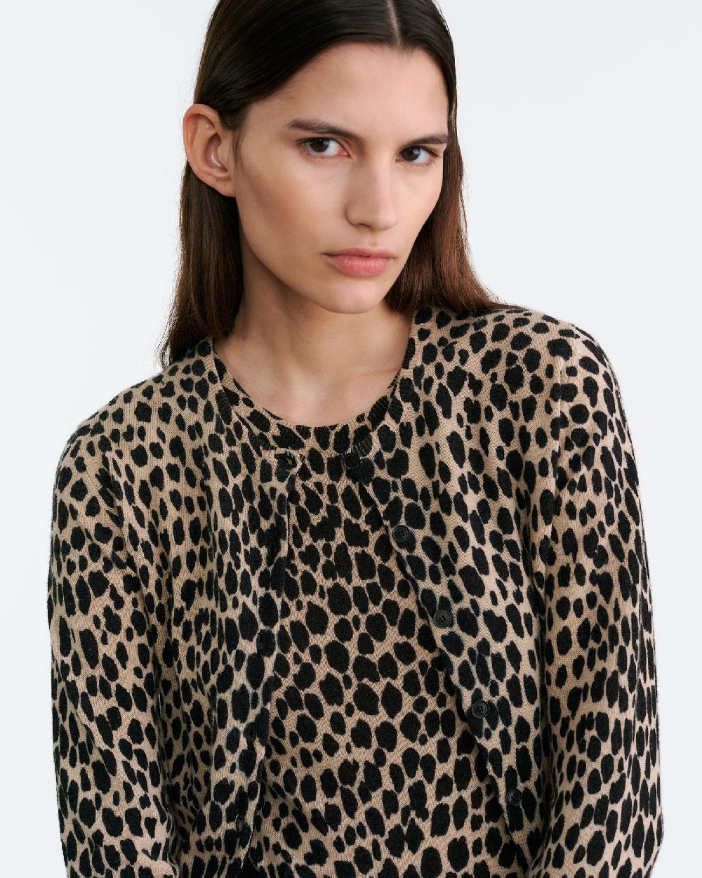 Nili Lotan KEELAH CASHMERE CARDIGAN TAUPE/BLACK CHEETAH