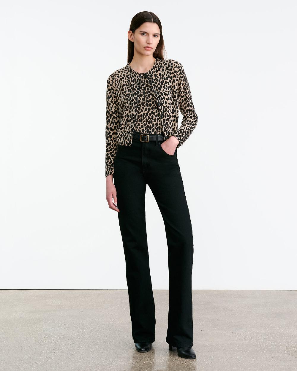 Nili Lotan KEELAH CASHMERE CARDIGAN TAUPE/BLACK CHEETAH