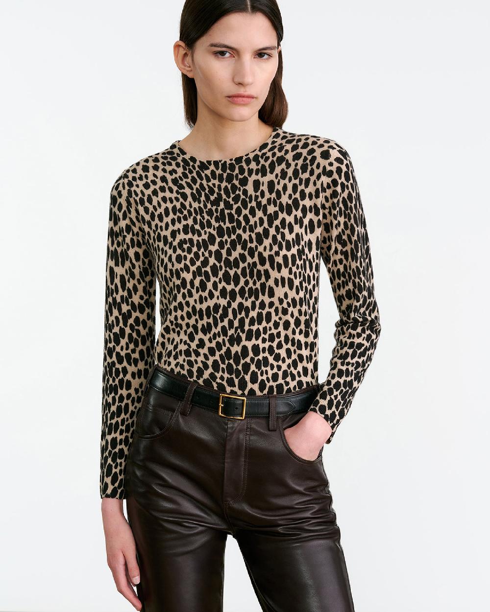 Nili Lotan LAEVIN CASHMERE SWEATER TAUPE/BLACK CHEETAH