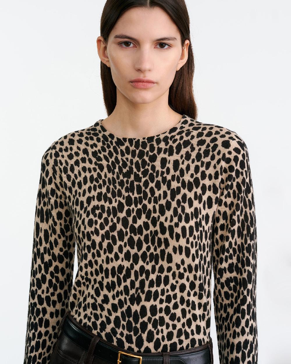 Nili Lotan LAEVIN CASHMERE SWEATER TAUPE/BLACK CHEETAH