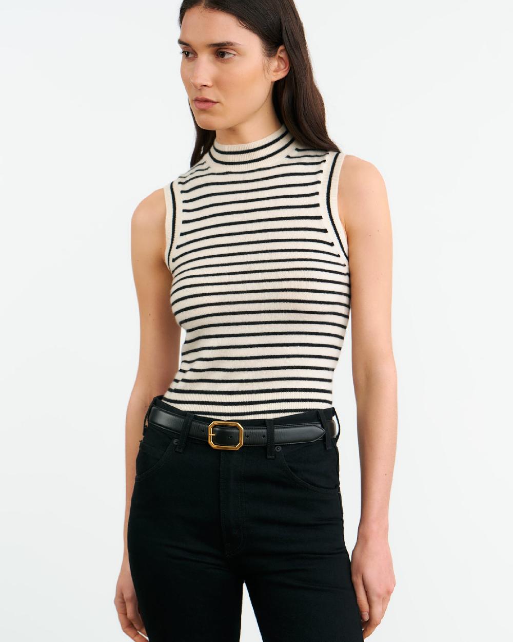 Nili Lotan MASHA CASHMERE TANK IVORY W/ BLACK STRIPE