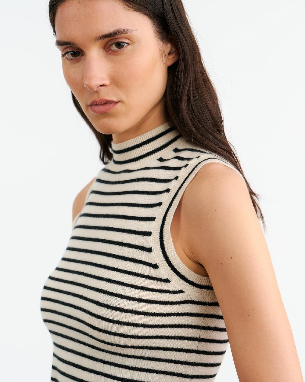 Nili Lotan MASHA CASHMERE TANK IVORY W/ BLACK STRIPE