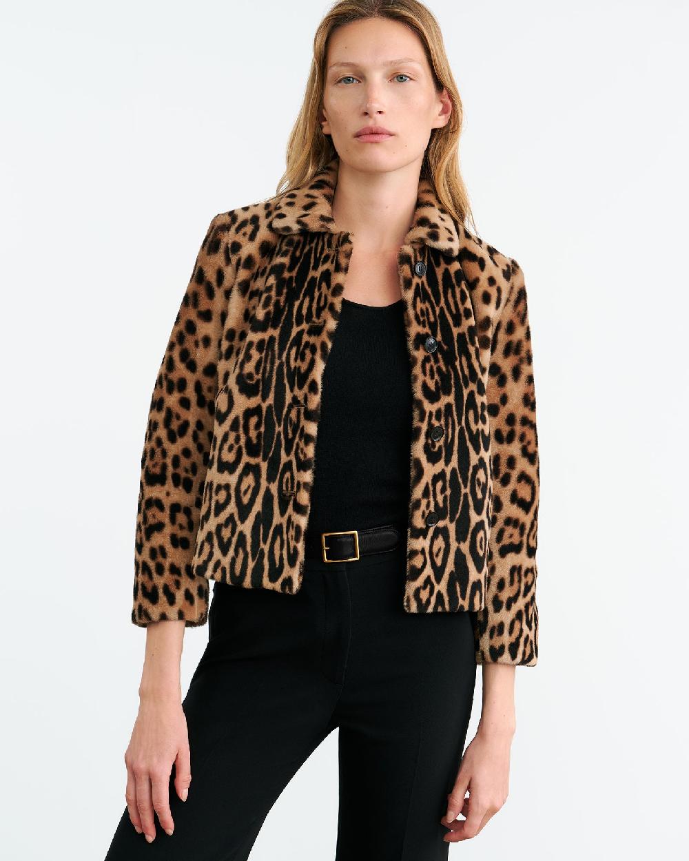 Nili Lotan MONTMARTRE SHEARLING CROPPED JACKET LEOPARD PRINT