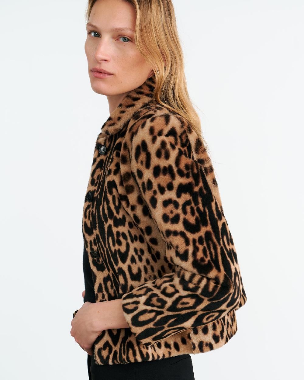 Nili Lotan MONTMARTRE SHEARLING CROPPED JACKET LEOPARD PRINT