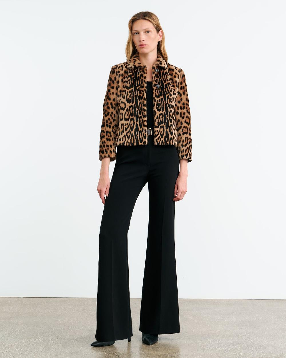 Nili Lotan MONTMARTRE SHEARLING CROPPED JACKET LEOPARD PRINT